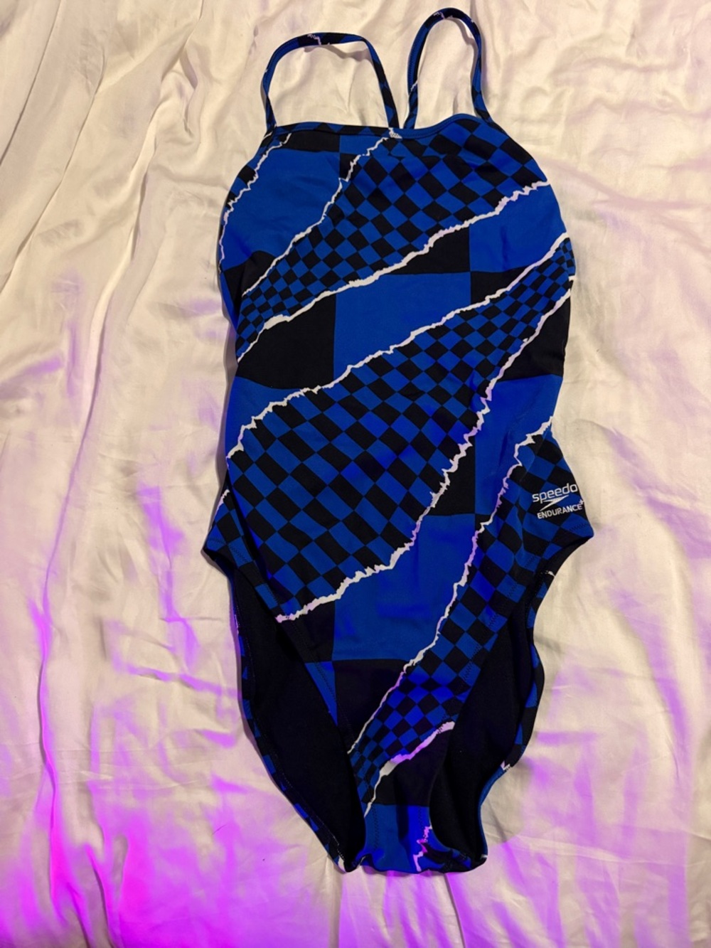Speedo Blue & Black Athletic Checkered One-Piece